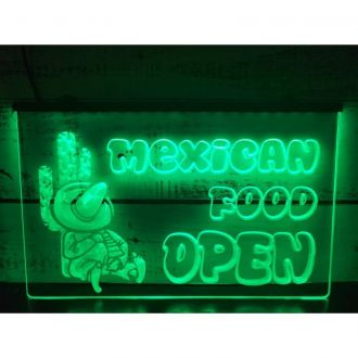 OPEN Mexican Cactus Food Bar Cafe LED Neon Sign