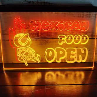 OPEN Mexican Food Cactus Dual LED Neon Sign