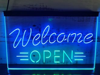 Open Welcome Dual LED Neon Sign