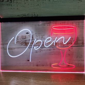 Open Wine Glass Cocktails Dual LED Neon Sign