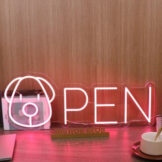 Open With Dog Head Red Neon Sign