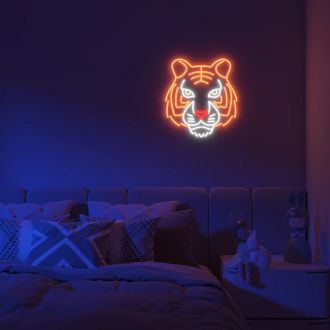 Orange And White Neon Tiger Sign Hung On Wall Of Room