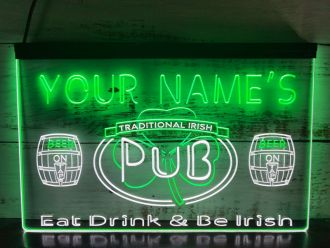 Personalized Your Name Est Year Theme Irish Pub v1 Dual LED Neon Sign