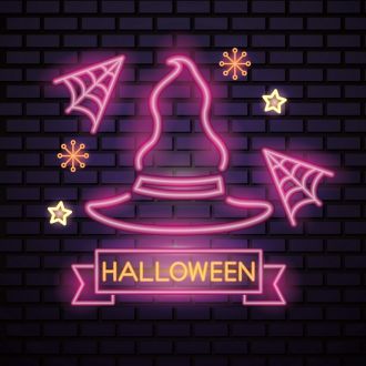 Pink Witch Hat Halloween Neon Sign