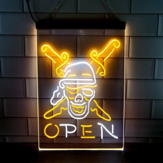 Pirate Open Man Cave Dual LED Neon Sign