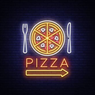 Pizza Neon Sign With A Fork And Knife