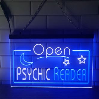 Psychic Reader Open Moon Star Dual LED Neon Sign