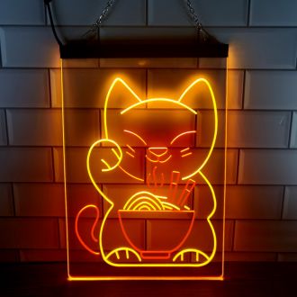 Ramen Luck Cat Dual LED Neon Sign