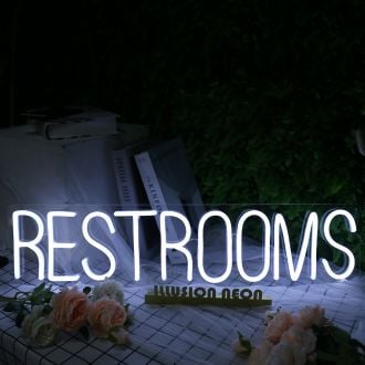 Restrooms White Neon Sign