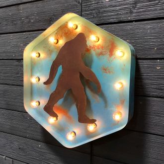 Steel Marquee Letter Sasquatch Bigfoot Rusty Light Blue High-End Custom Zinc Metal Marquee Light Marquee Sign