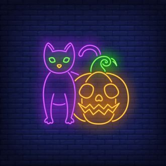 Scary Pumpkin Cat Neon Sign