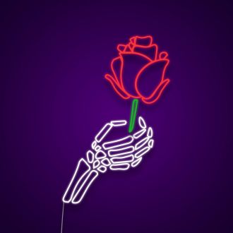 Skeleton Hand Holding Rose Neon Sign