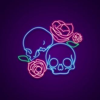 Skull With Roses Neon Sign