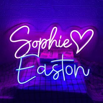 Sophie And Easton Neon Name Signs With Heart Pink And Blue Neon Sign