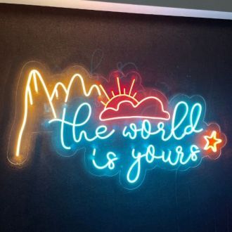 The World Is Yours with Mountain Sun Star Neon Sign