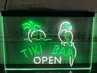 Tiki Open Parrot Dual LED Neon Sign