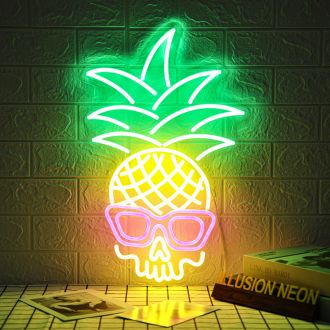 Tropical Pineapple Skull Neon Sign