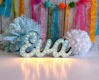Steel Marquee Letter Light Blue Name Eva High-End Custom Zinc Metal Marquee Light Marquee Sign