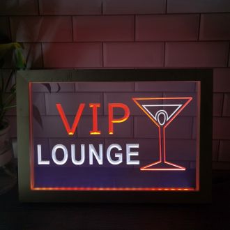 VIP Lounge Cocktails Photo Frame Dual LED Neon Sign