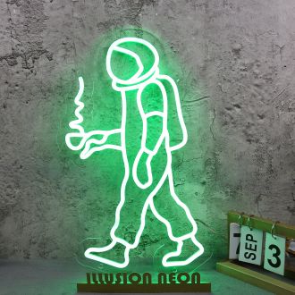 Walking Space Man Green Neon Sign
