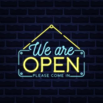 We Are Open Blue and Yellow Neon Sign