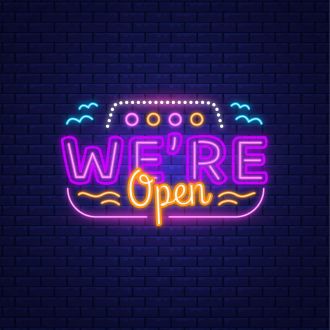 Were Open with Wave Lines Neon Sign