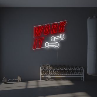 Work It With Barbell LED Neon Sign