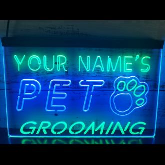 Name Personalized Custom Pet Grooming Paw Print Bar Beer Dual LED Neon Sign